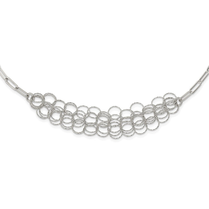 Sterling Silver Rhodium-plated Polished/Textured Circles Necklace