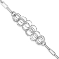 Sterling Silver Rhodium-plated Polished/Textured Circles Bracelet