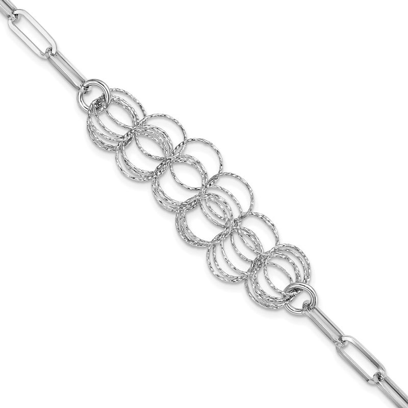 Sterling Silver Rhodium-plated Polished/Textured Circles Bracelet