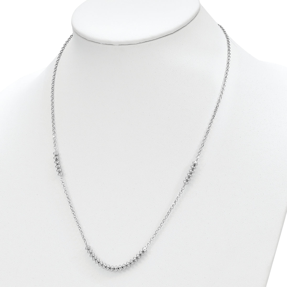 Sterling Silver Rhodium-plated Polished Beaded w/ 2in ext. Necklace