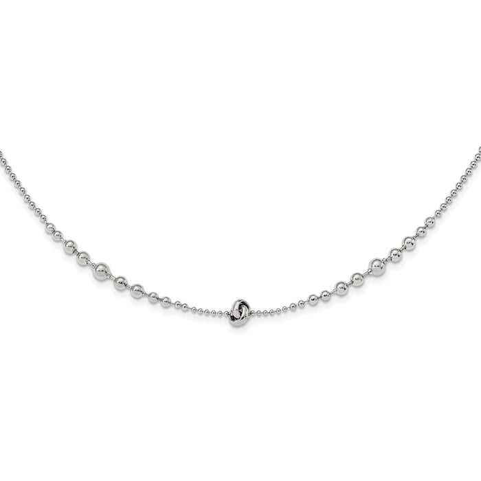 Sterling Silver Rhodium-plated Polished Beaded w/ 2.5in ext. Necklace