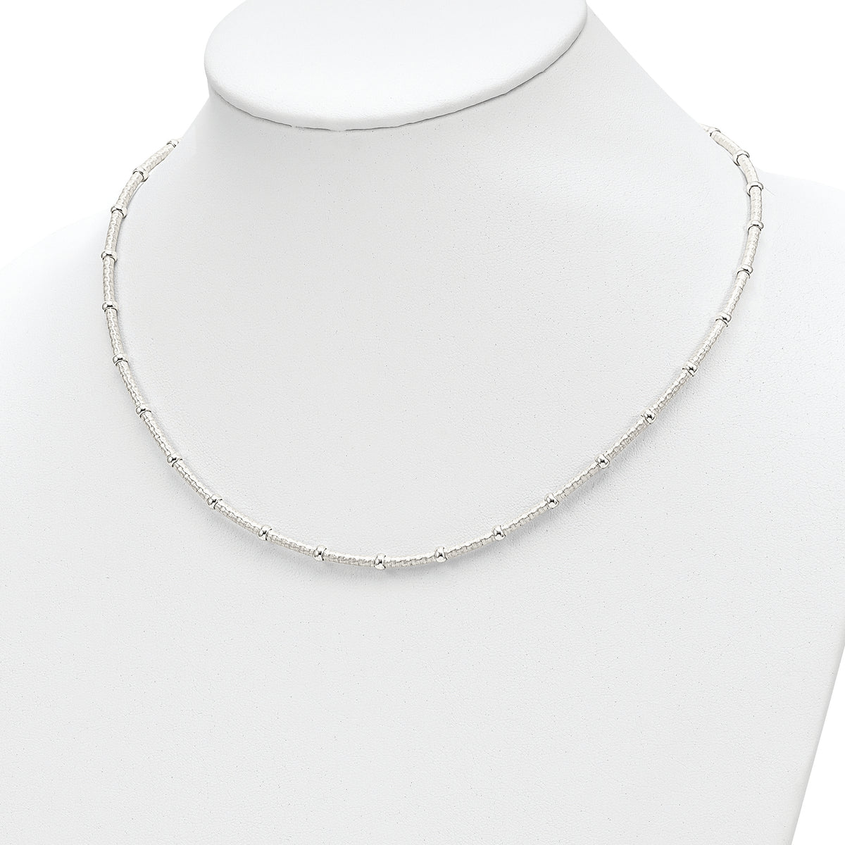 Sterling Silver Polished and Textured Beaded Necklace