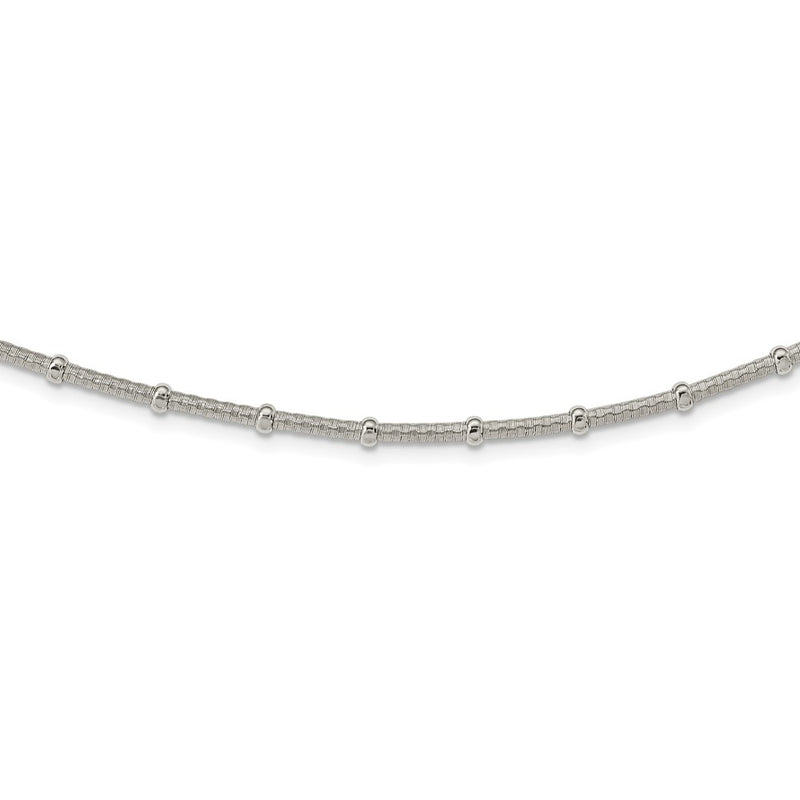 Sterling Silver Polished and Textured Beaded Necklace