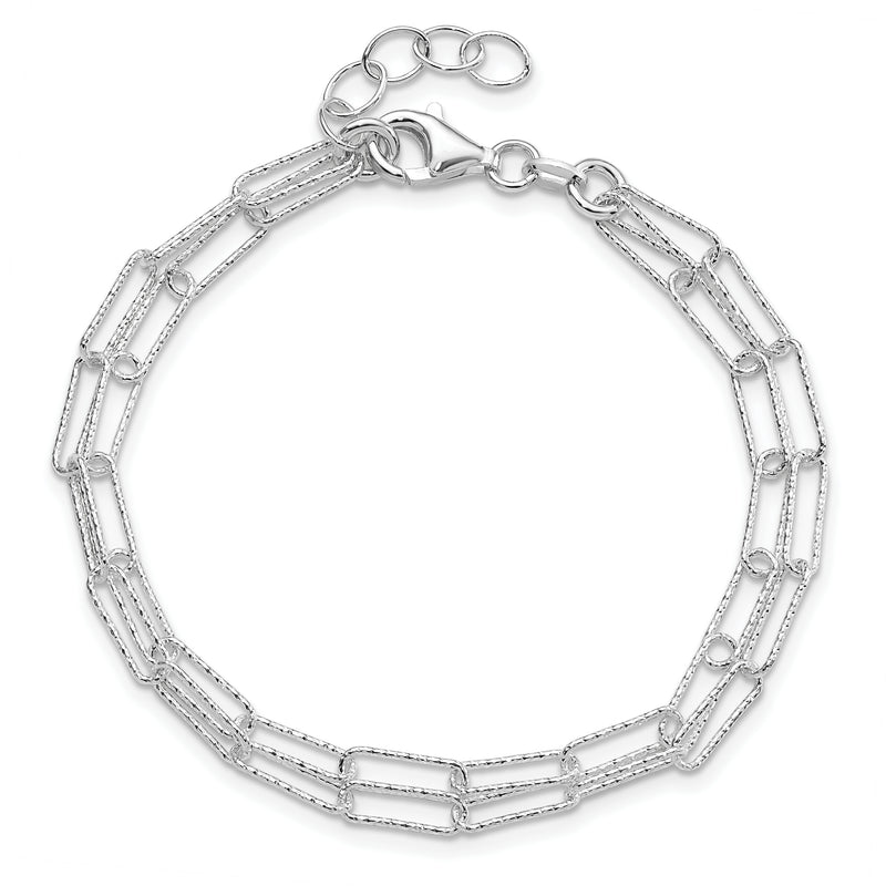 Sterling Silver Rhodium-plated Two D/C Fancy Link w/1 in ext Bracelet