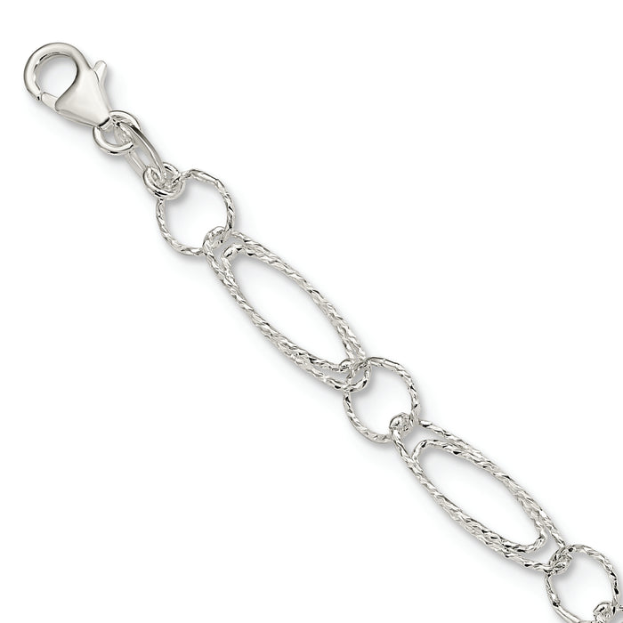 Sterling Silver Polished D/C Fancy Link Necklace