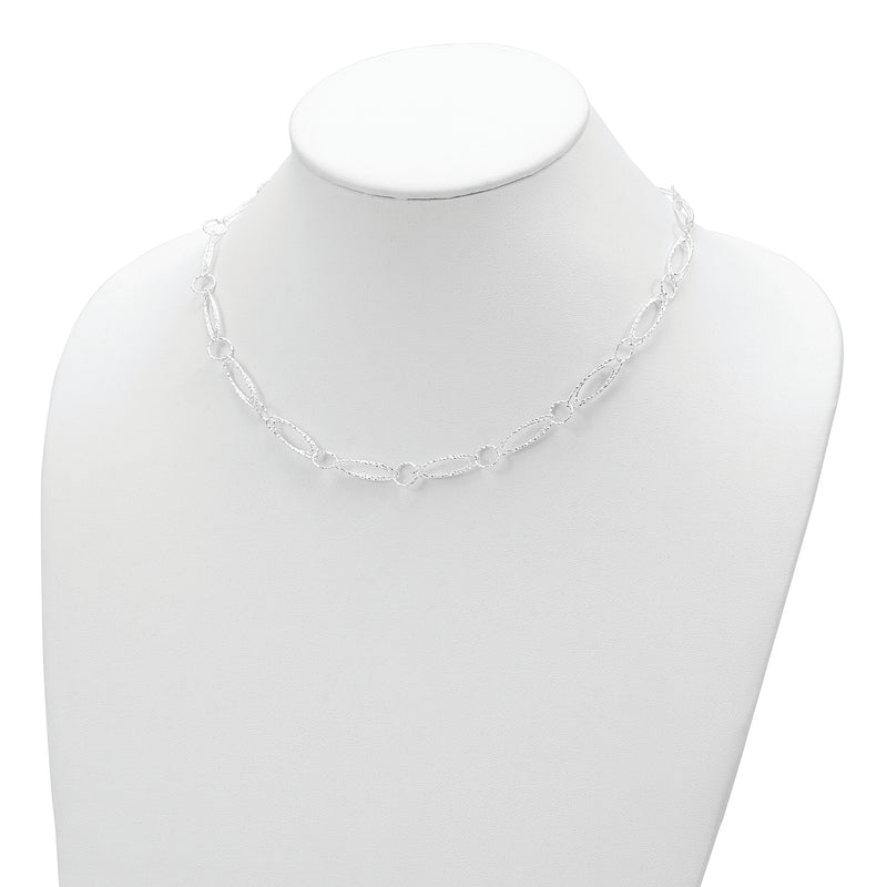 Sterling Silver Polished D/C Fancy Link Necklace