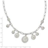 Sterling Silver Rhodium-plated Polished Coin w/ 2in ext. Necklace