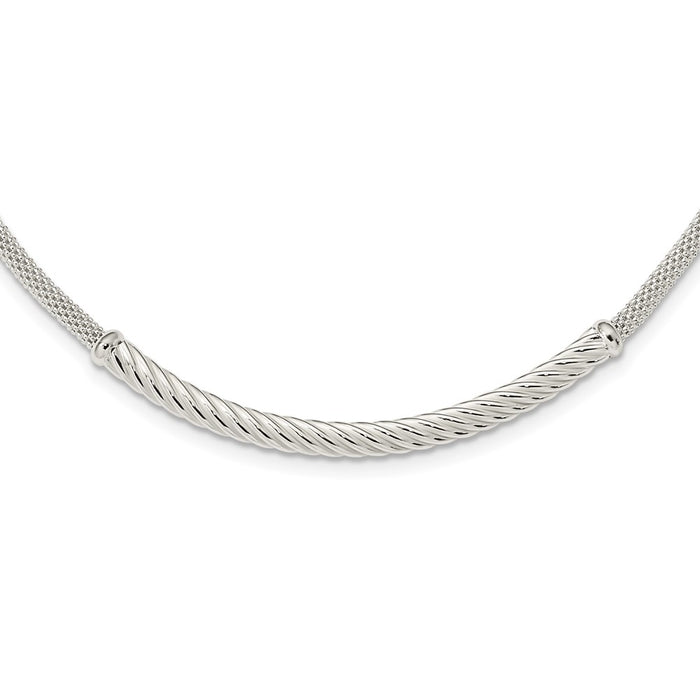 Sterling Silver Polished Twisted Bar Necklace