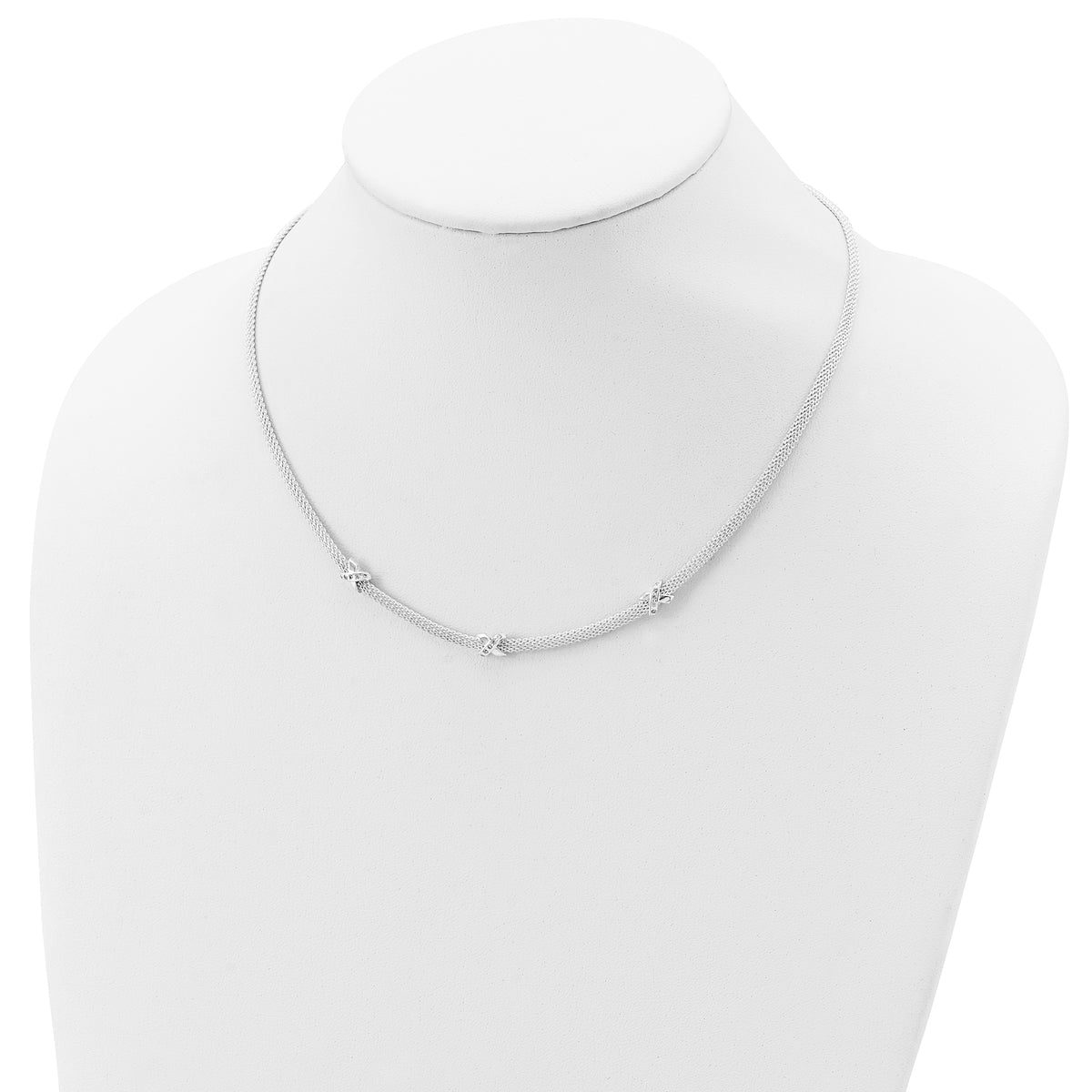 Sterling Silver Polished CZ Xs w/ 2in ext. Necklace