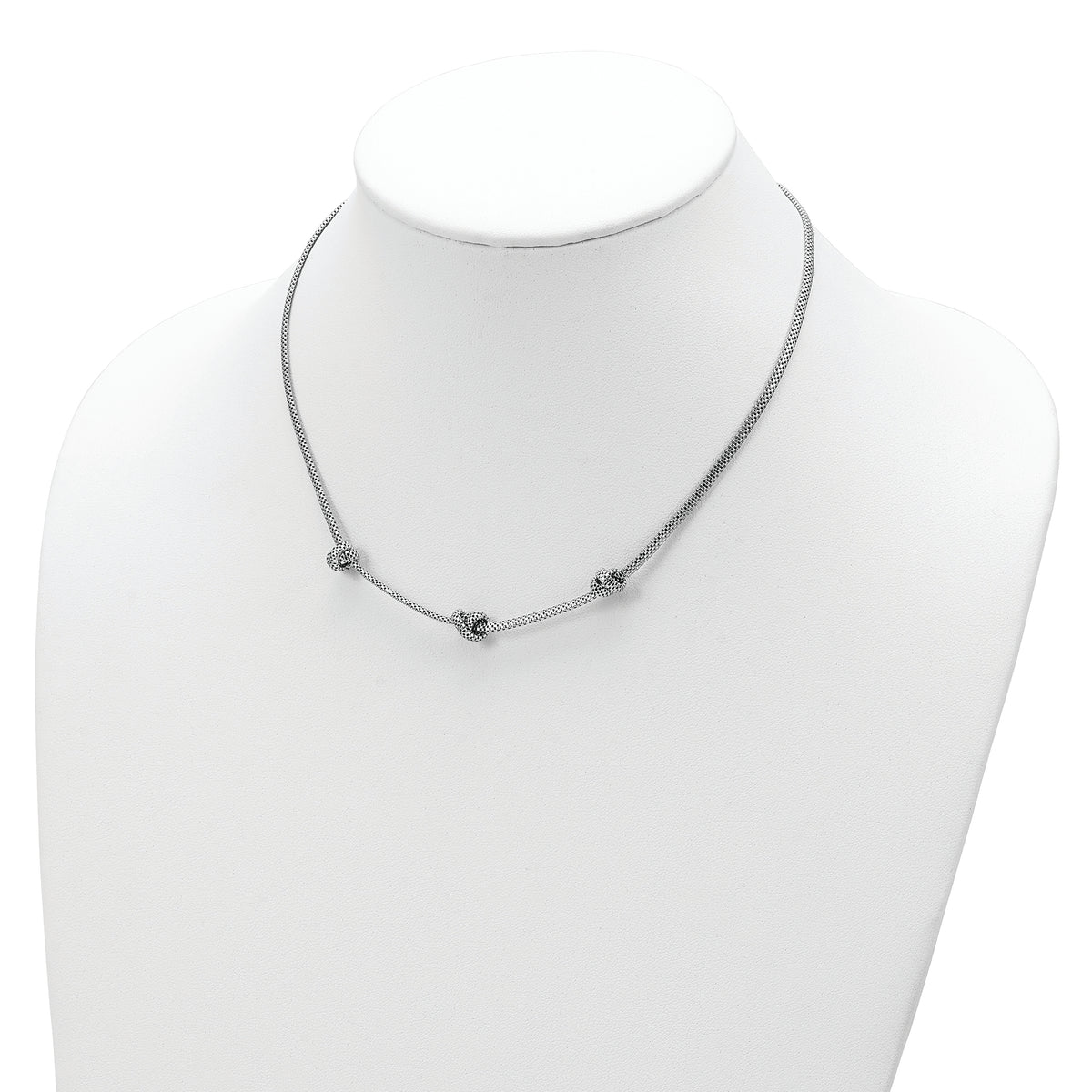 Sterling Silver Rhodium-plated Knotted Mesh w/2in Ext Necklace