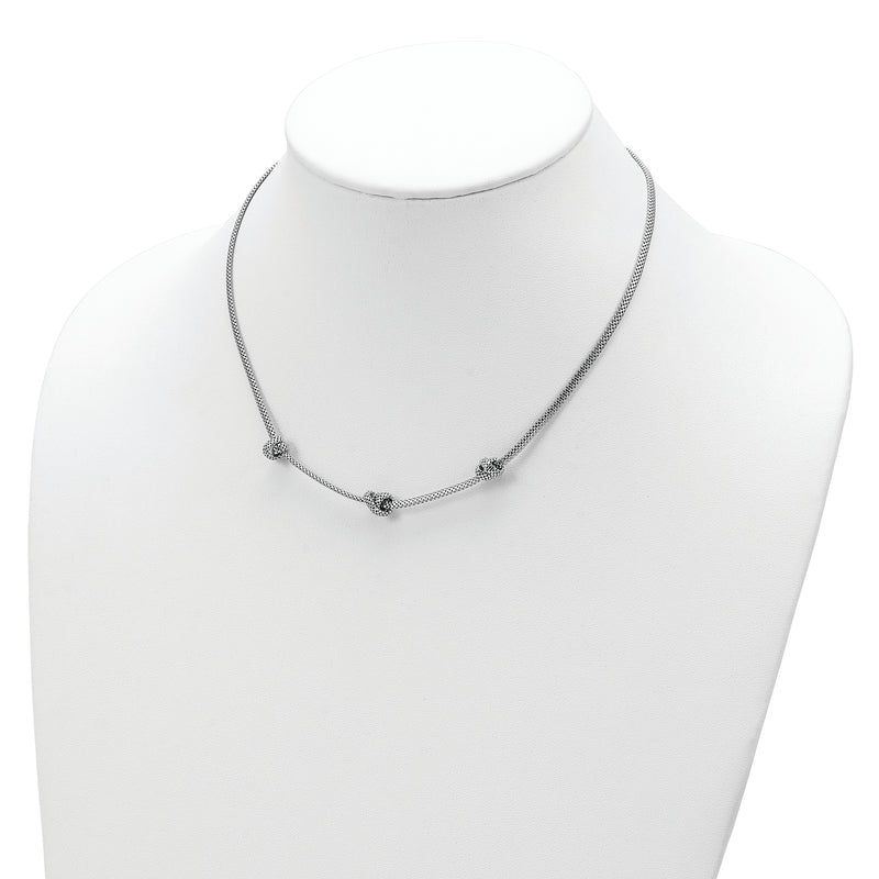 Sterling Silver Rhodium-plated Knotted Mesh w/2in Ext Necklace