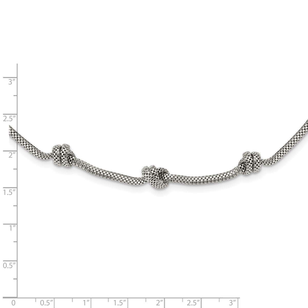 Sterling Silver Rhodium-plated Knotted Mesh w/2in Ext Necklace