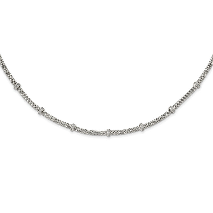 Sterling Silver Rhodium-plated Polished CZ Necklace