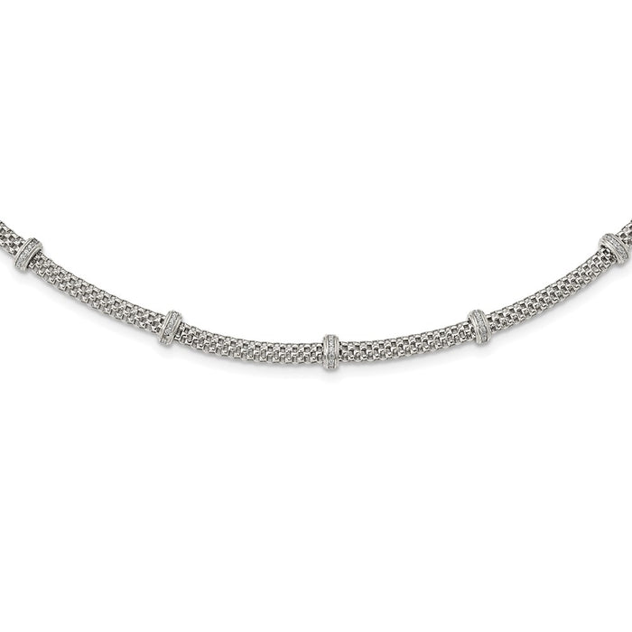 Sterling Silver Rhodium-plated Polished CZ Necklace