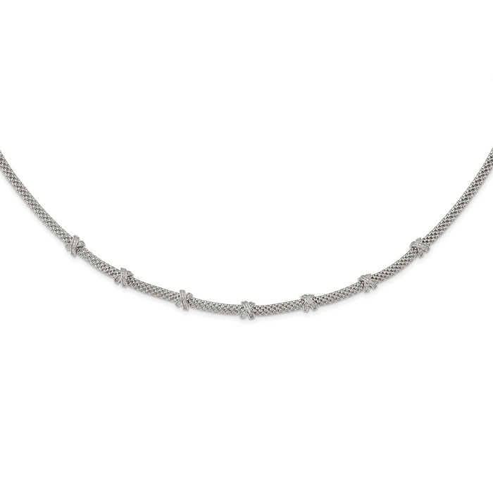 Sterling Silver Rhodium-plated Polished CZ X's Necklace