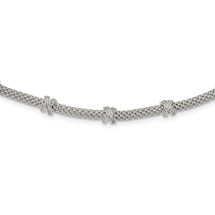 Sterling Silver Rhodium-plated Polished CZ X's Necklace