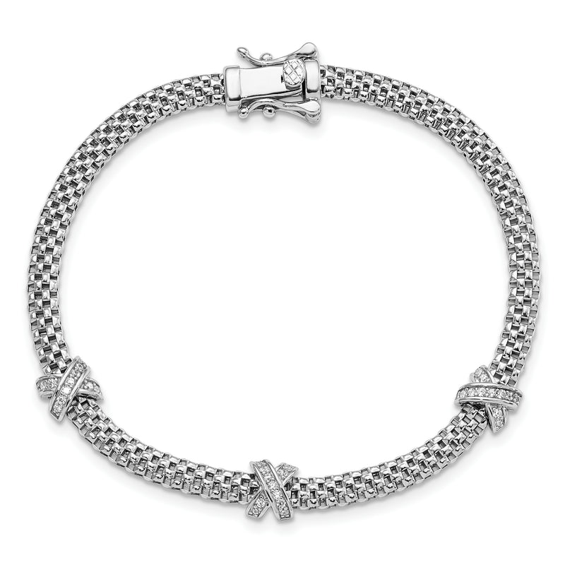 Sterling Silver Rhodium-plated Polished CZ X's Bracelet