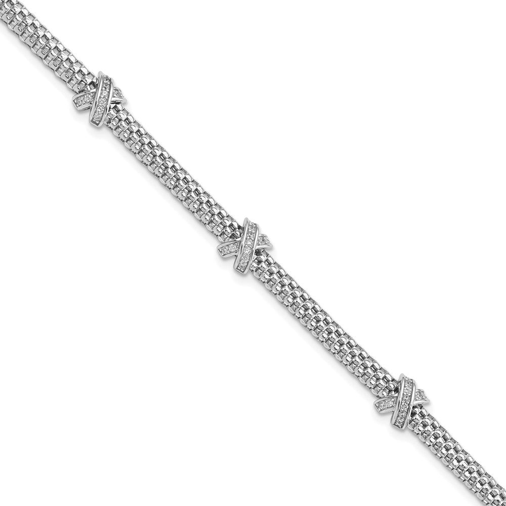 Sterling Silver Rhodium-plated Polished CZ X's Bracelet