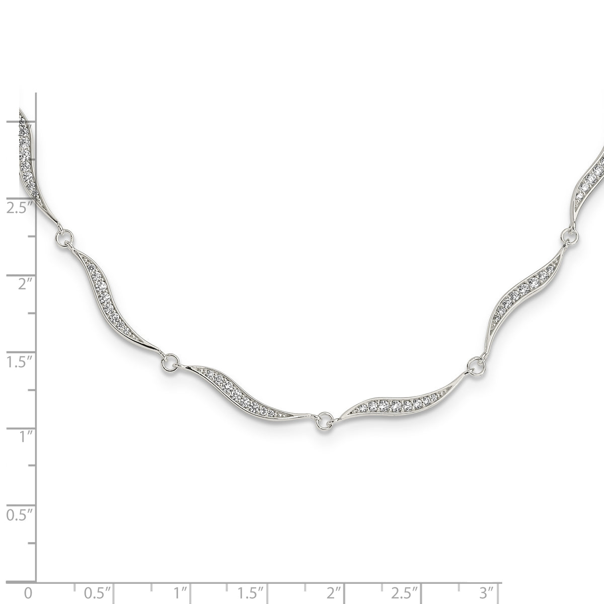 Sterling Silver Wavy Link CZ w/2.25 in ext Necklace