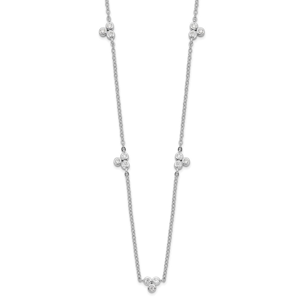 Sterling Silver Rhodium-plated Polished CZ 5 Stations Necklace