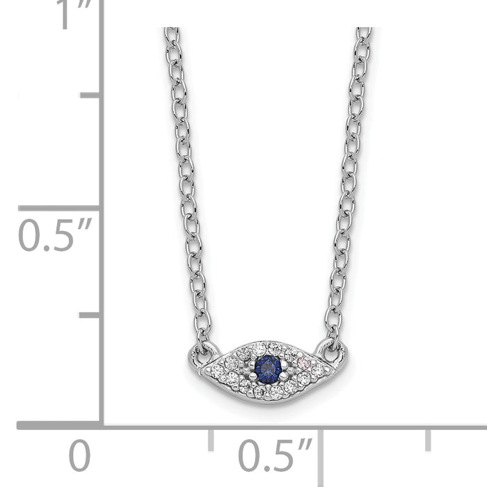 Sterling Silver Rhodium-plated Polished Blue & White CZ Eye Necklace