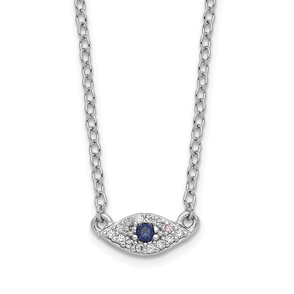 Sterling Silver Rhodium-plated Polished Blue & White CZ Eye Necklace