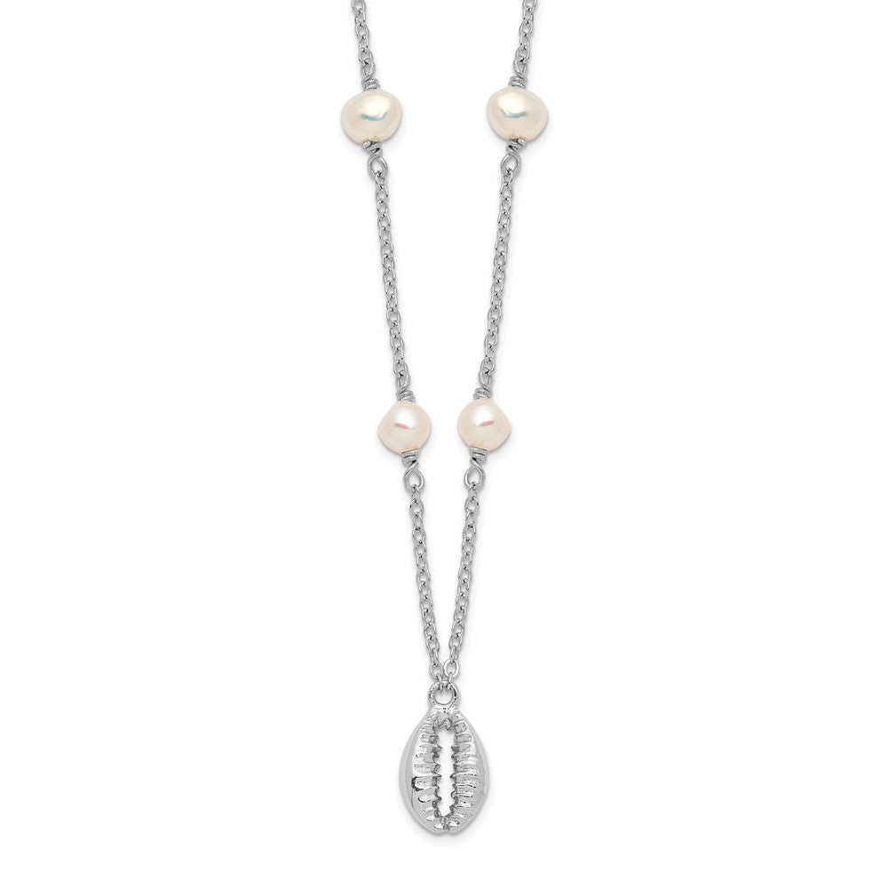 Sterling Silver Rhodium-plated Cowrie Shell & FW Cultured Pearl Necklace