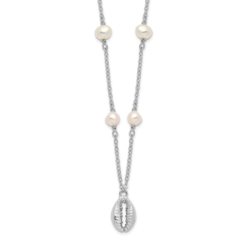 Sterling Silver Rhodium-plated Cowrie Shell & FW Cultured Pearl Necklace