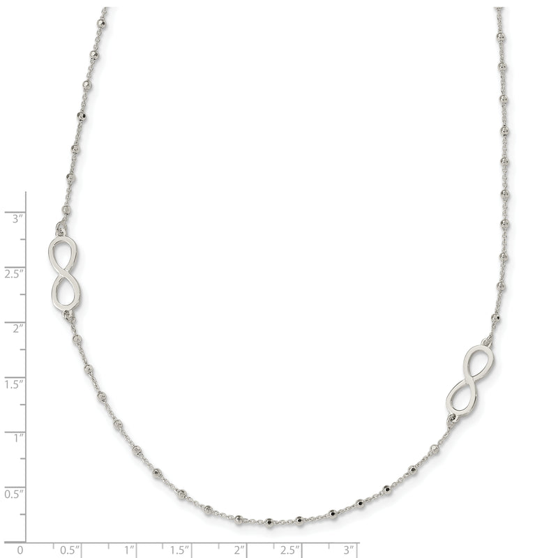 Sterling Silver Polished Beaded Infinity w/1 in ext. Necklace