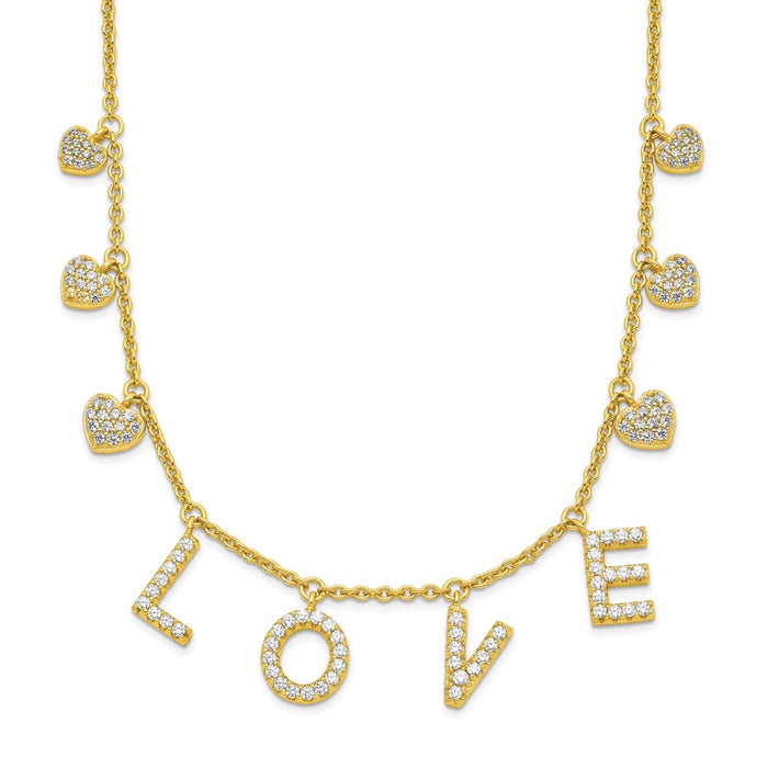 Sterling Silver Gold-tone CZ LOVE w/2in ext Necklace