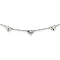 Sterling Silver Antiqued CZ Heart 17.5in w/2in ext Necklace