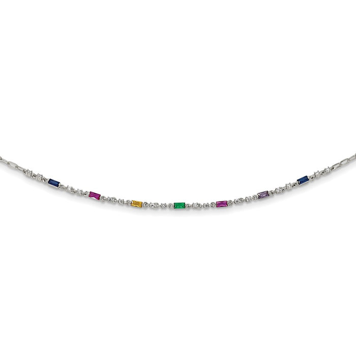 Sterling Silver Rhodium-plated Polished Multi-color CZ w/ 2 IN EXT Choker