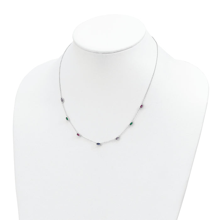 Sterling Silver Rhodium-plated Polished Multi-color CZ Necklace