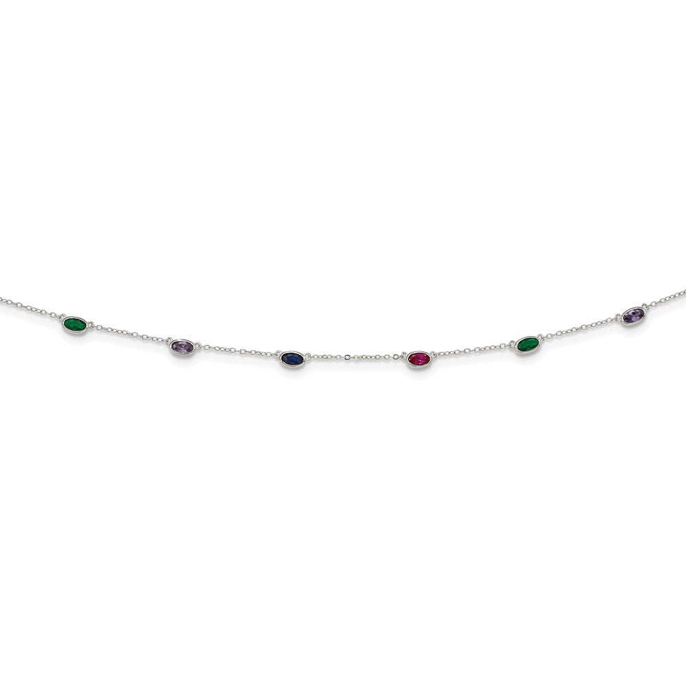 Sterling Silver Rhodium-plated Polished Multi-color CZ Necklace