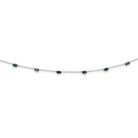 Sterling Silver Rhodium-plated Polished Multi-color CZ Necklace