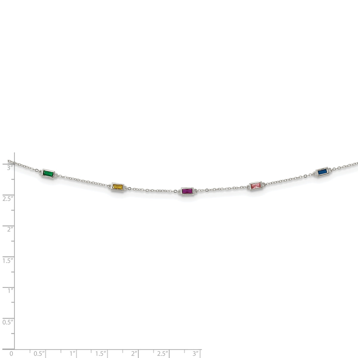 Sterling Silver Rhodium-plated Polished Multicolor CZ Necklace