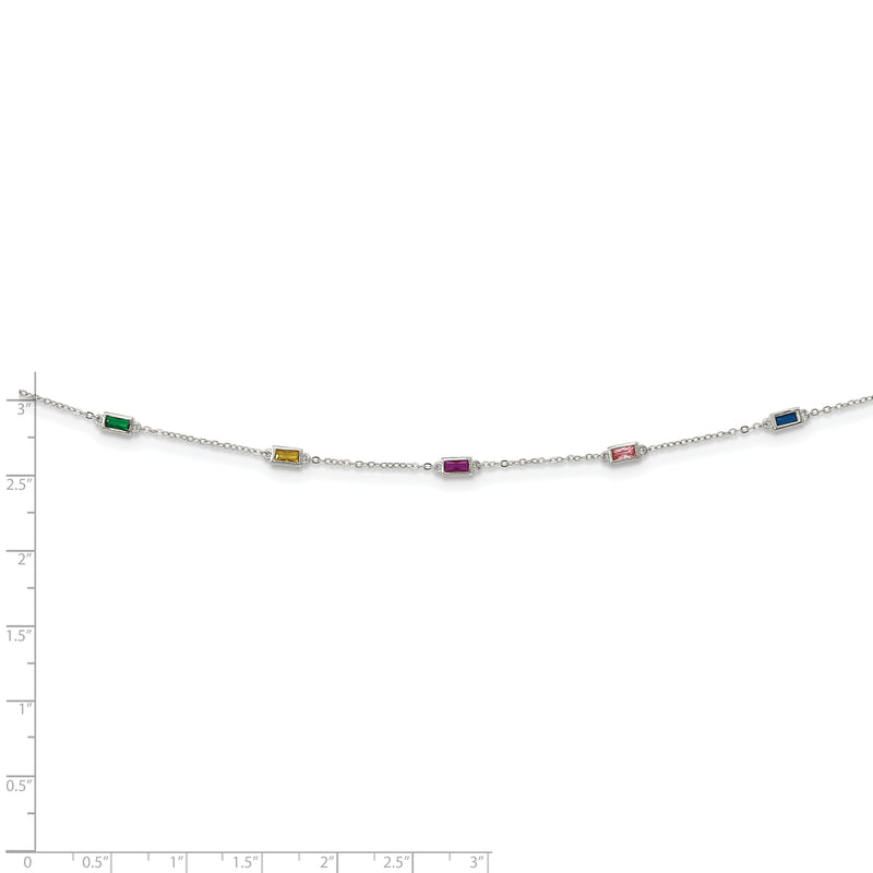 Sterling Silver Rhodium-plated Polished Multicolor CZ Necklace