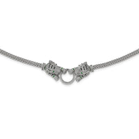 Sterling Silver Rhodium-plated Polished Tigers Holding Ring CZ Necklace