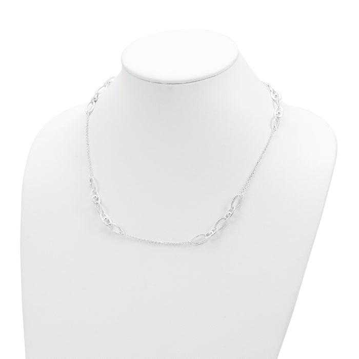 Sterling Silver Hammered Oval w/Beads Necklace