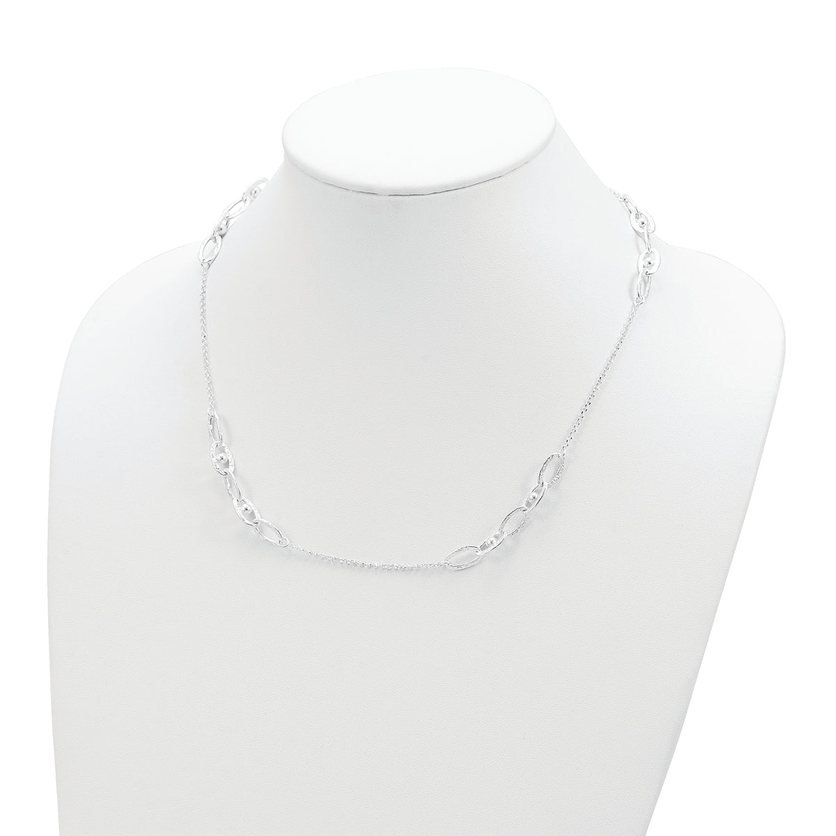 Sterling Silver Hammered Oval w/Beads Necklace