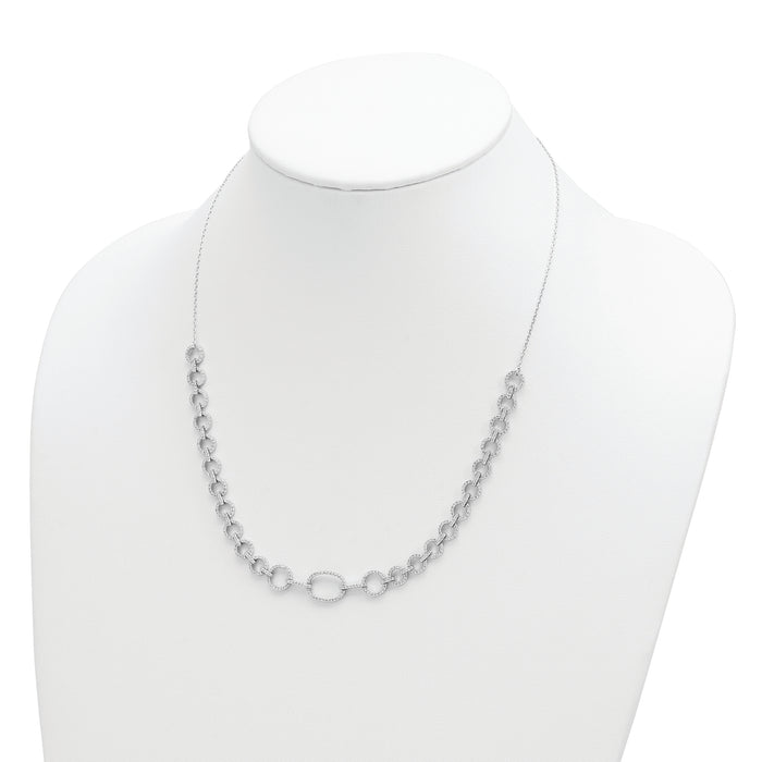 Sterling Silver Rhodium-plated Polished CZ Fancy Link w/3 in ext. Necklace