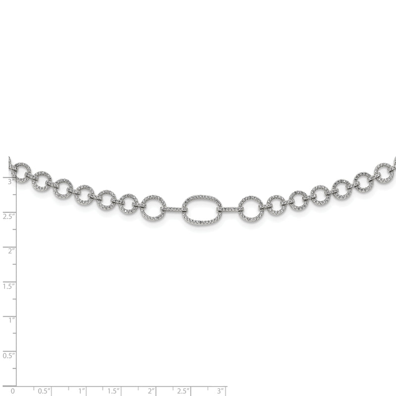 Sterling Silver Rhodium-plated Polished CZ Fancy Link w/3 in ext. Necklace