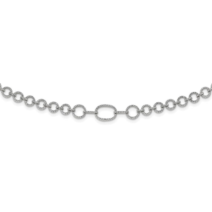 Sterling Silver Rhodium-plated Polished CZ Fancy Link w/3 in ext. Necklace