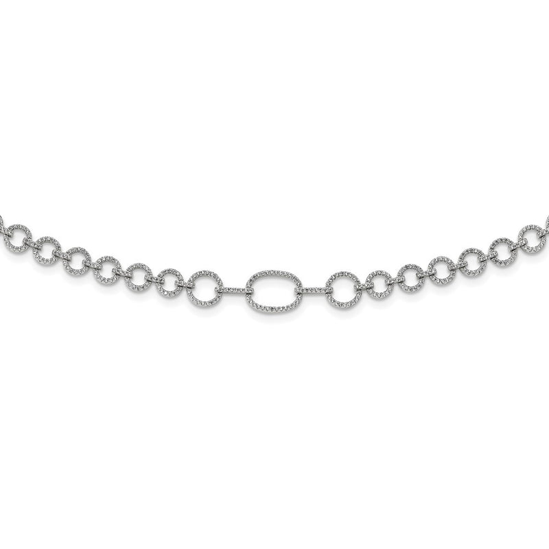 Sterling Silver Rhodium-plated Polished CZ Fancy Link w/3 in ext. Necklace