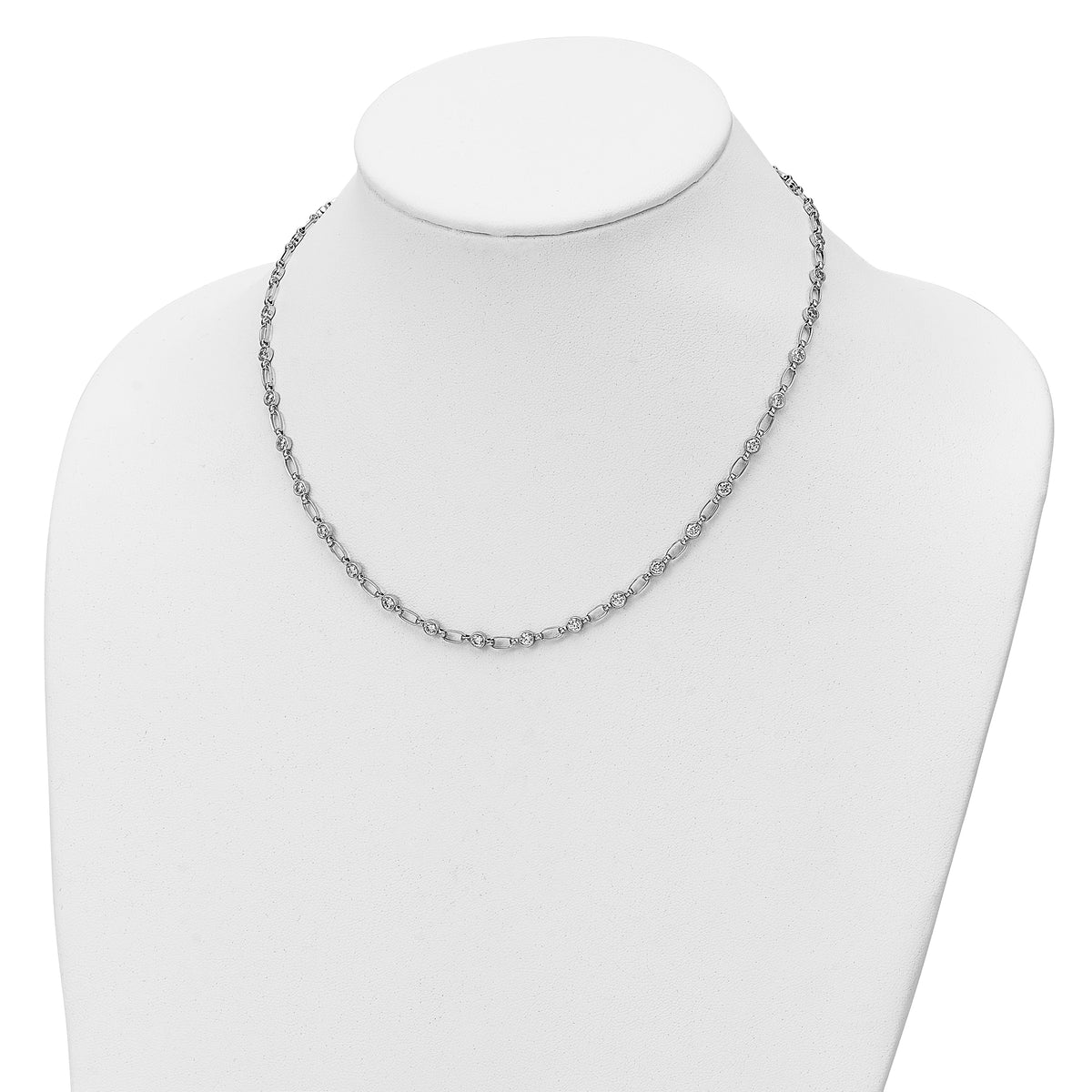 Sterling Silver Rhodium-plated Polished CZ Necklace