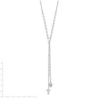 Sterling Silver Polished Miraculous Medal and Cross Drop Necklace