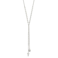 Sterling Silver Polished Miraculous Medal and Cross Drop Necklace