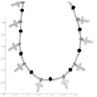 Sterling Silver Rhodium-plated Black Crystal Cross w/ 1.25in ext. Necklace