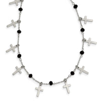 Sterling Silver Rhodium-plated Black Crystal Cross w/ 1.25in ext. Necklace