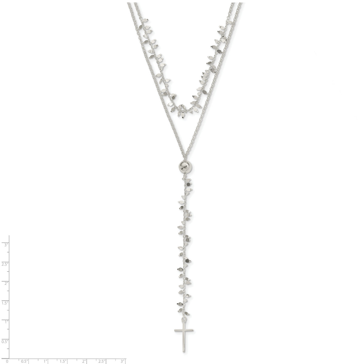 Sterling Silver Polished Cross w/2 in ext 2-Strand Necklace